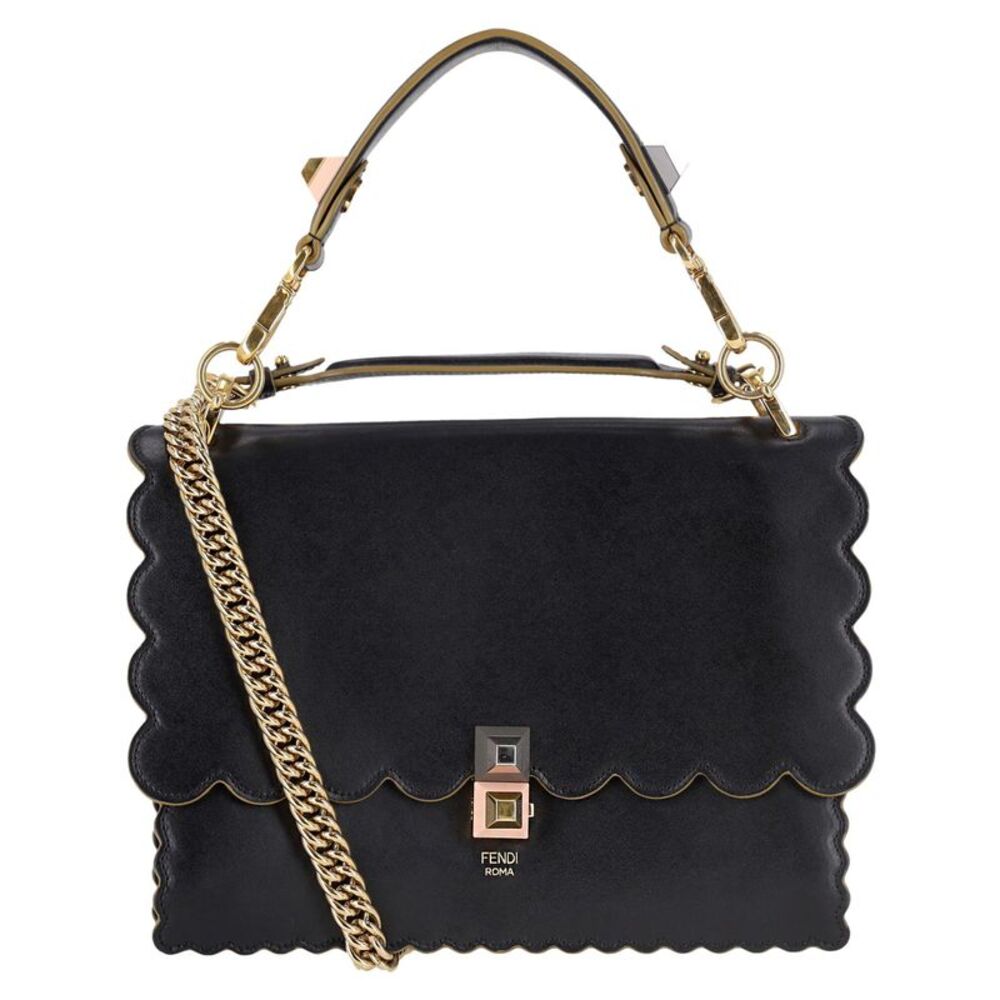 Fendi KAN I Scalloped Vitello Liberty Leather Studded Medium Shoulder Bag